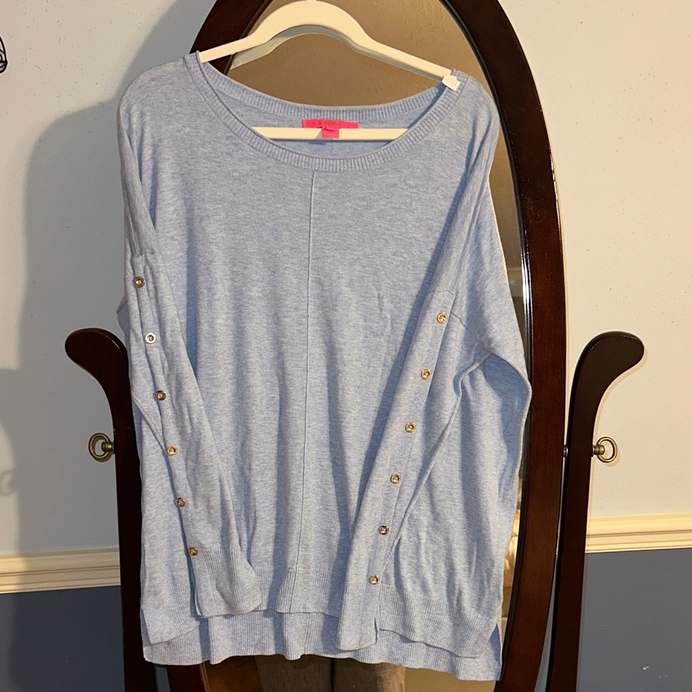 Light Blue /Gray Sweater with Button Accents Lilly Pulitzer - Sz XL - Preowned